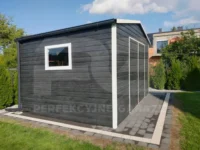 Domek ogrodowy dwuspadowy 3 x 4 grafit drewnopodobny widok boczny