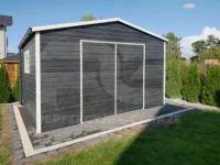 Domek ogrodowy dwuspadowy 3 x 4 grafit drewnopodobny widok z przodu