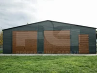 Garaż blaszany 10 x 6 Premium orzech, bramy i drzwi grafit widok na wprost