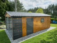 Garaże blaszane warmińsko-mazurskie Garaż blaszany 4×6 Premium z wiatą 1 x 4 widok z boku