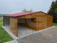 Garaże blaszane małopolskie Garaż blaszany 5 x 6 Premium z wiata ażurową 3 x 6 multigloss