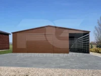 Garaż blaszany 6 x 6 Premium z wiata ażurową 2 x 6 orzech