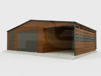 Garaż blaszany 6 x 6 Premium z wiata ażurową 3 x 6 grafit i orzech