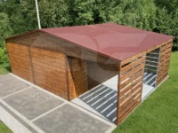 Garaż blaszany 6 x 6 Premium z wiata ażurową 3 x 6 orzech widok z góry