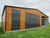 Garaże blaszane wielkopolskie Garaż blaszany 6 x 6 Premium z wiata ażurową 3 x 6 widok z przodu