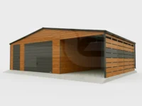 Garaż blaszany 6 x 6 Premium z wiata ażurową 3 x 6 złoty dąb i grafit