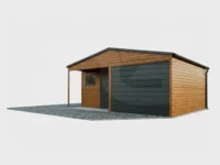 Garaż blaszany 6 x 6 Premium z wnęką orzech i grafit