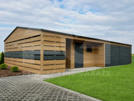 Garaże blaszane zachodniopomorskie Garaż blaszany 9 x 6 Premium z wiata ażurową