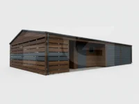 Garaż blaszany 9 x 7 Premium z wiata ażurową 3 x 7 orzech