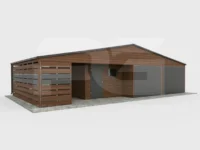 Garaż blaszany Premium 9 x 6 z wiata ażurową 3 x 6 i wnęką orzech