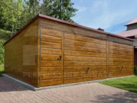 Realizacje garaży z dachem do tyłu Garaż blaszany podwójny Premium 7 x 6 spad dachu na tył