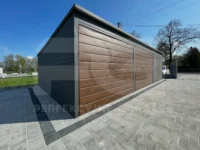 Garaż blaszany podwójny Premium 9 x 6 spad dachu na tył widok z przodu