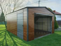 Realizacje garaży Premium dwuspadowych Garaż blaszany 4 x 5 Premium ocieplony brama podniesiona