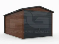 Garaż blaszany 3 × 6 Premium, dach dwuspadowy orzech