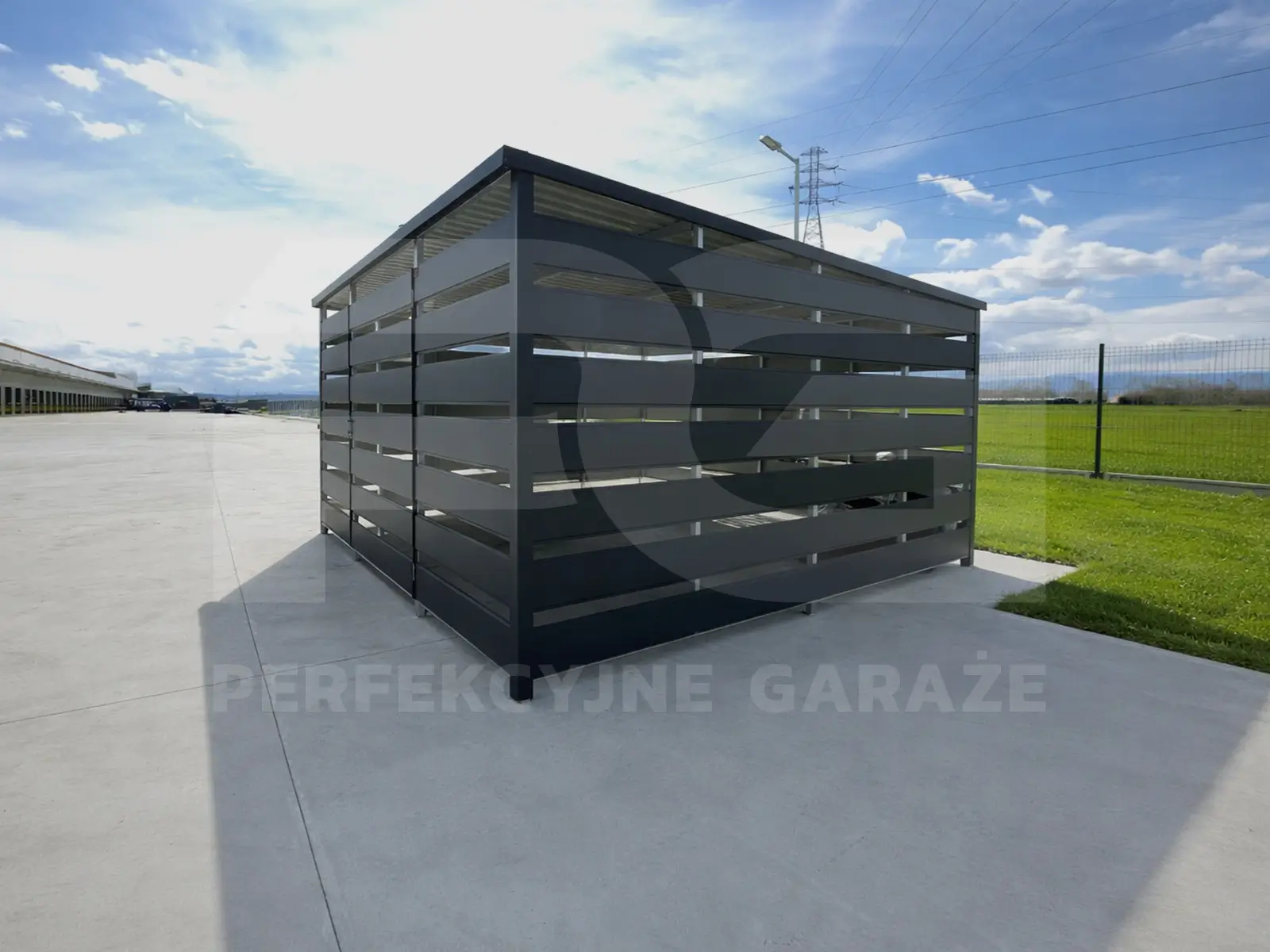 Wiata śmietnikowa 3 × 2 widok z przodu