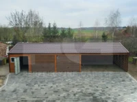 Garaż blaszany dwustanowiskowy 14 x 6 Premium, wiata ażurowa