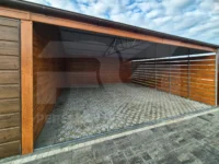 Garaż blaszany dwustanowiskowy 14 x 6 Premium, wiata ażurowa