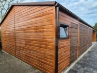 Garaż blaszany dwustanowiskowy 14 x 6 Premium, wiata ażurowa