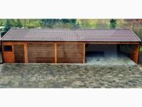 Garaż blaszany dwustanowiskowy 14 x 6 Premium, wiata ażurowa